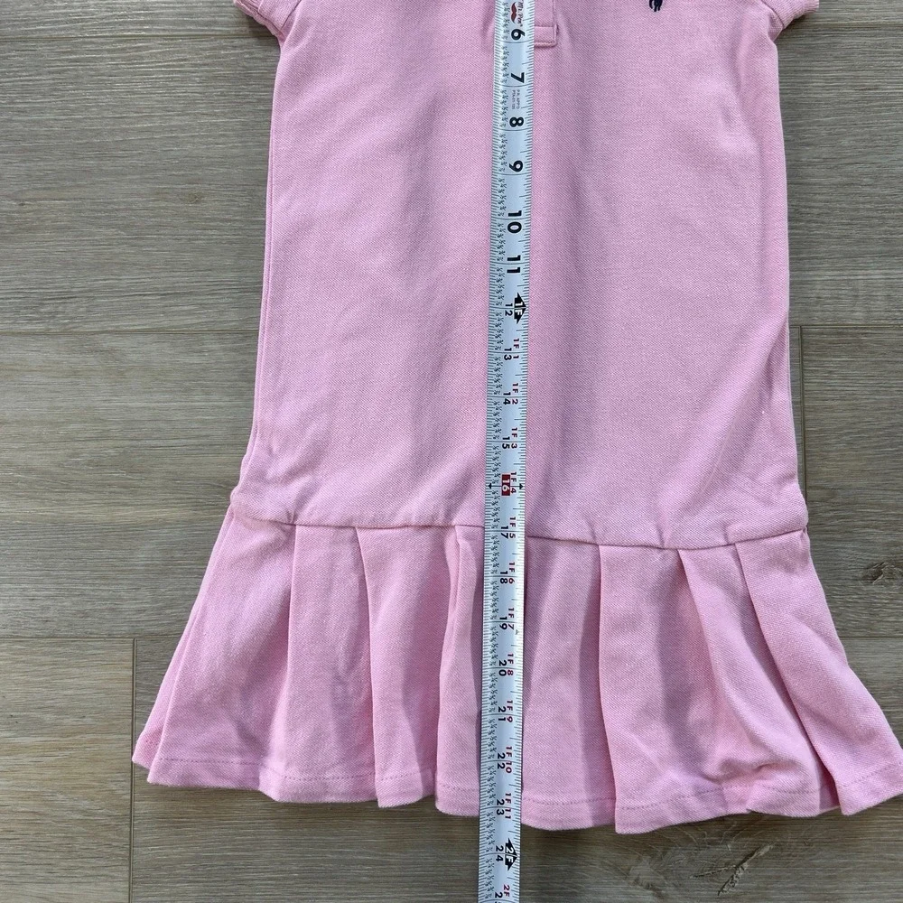 Ralph Lauren Girls 5 Pink Mesh Polo Dress Embroidered‎ Navy Pony Pleated Skirt